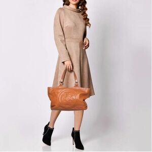 Tory Burch Bombe Brown Leather Tote, Excellent Condition